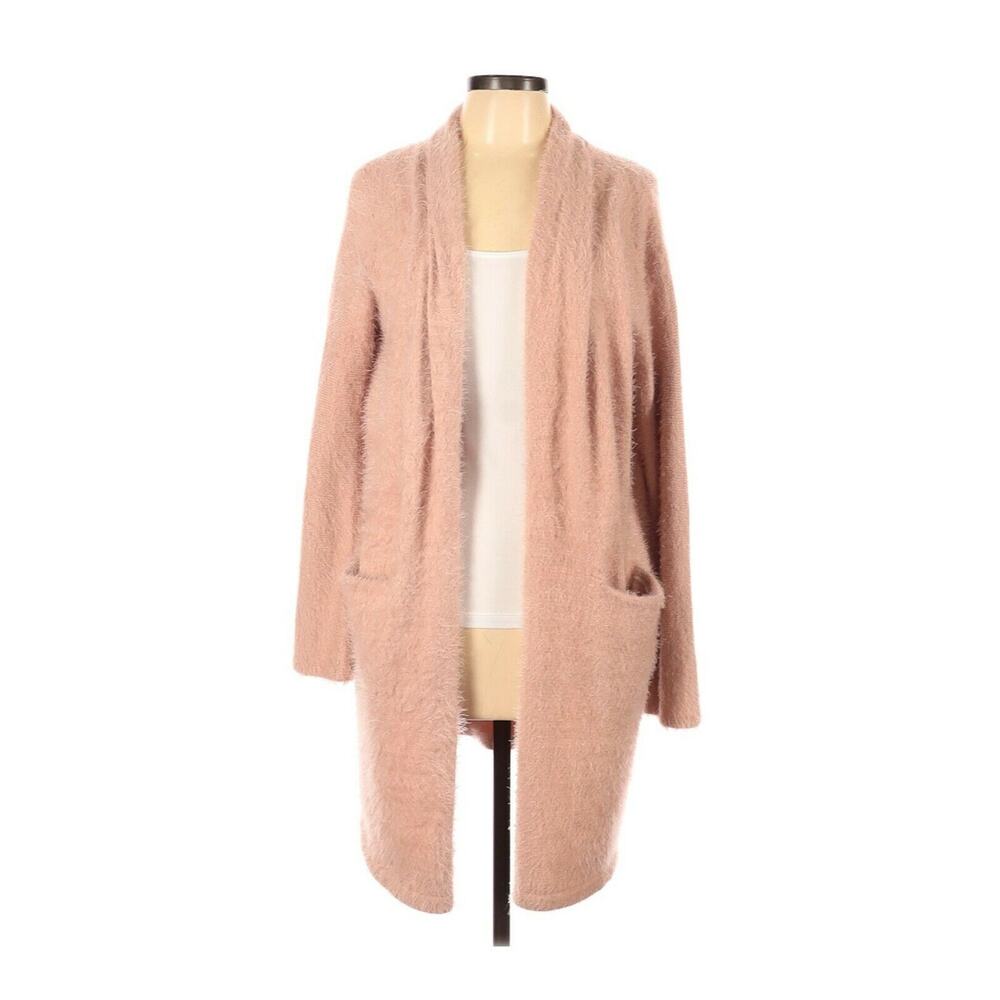 Lush OVERSIZED Cardigan Sweater Long Sleeve fUZZY  COZY Pockets Pink NEW Large